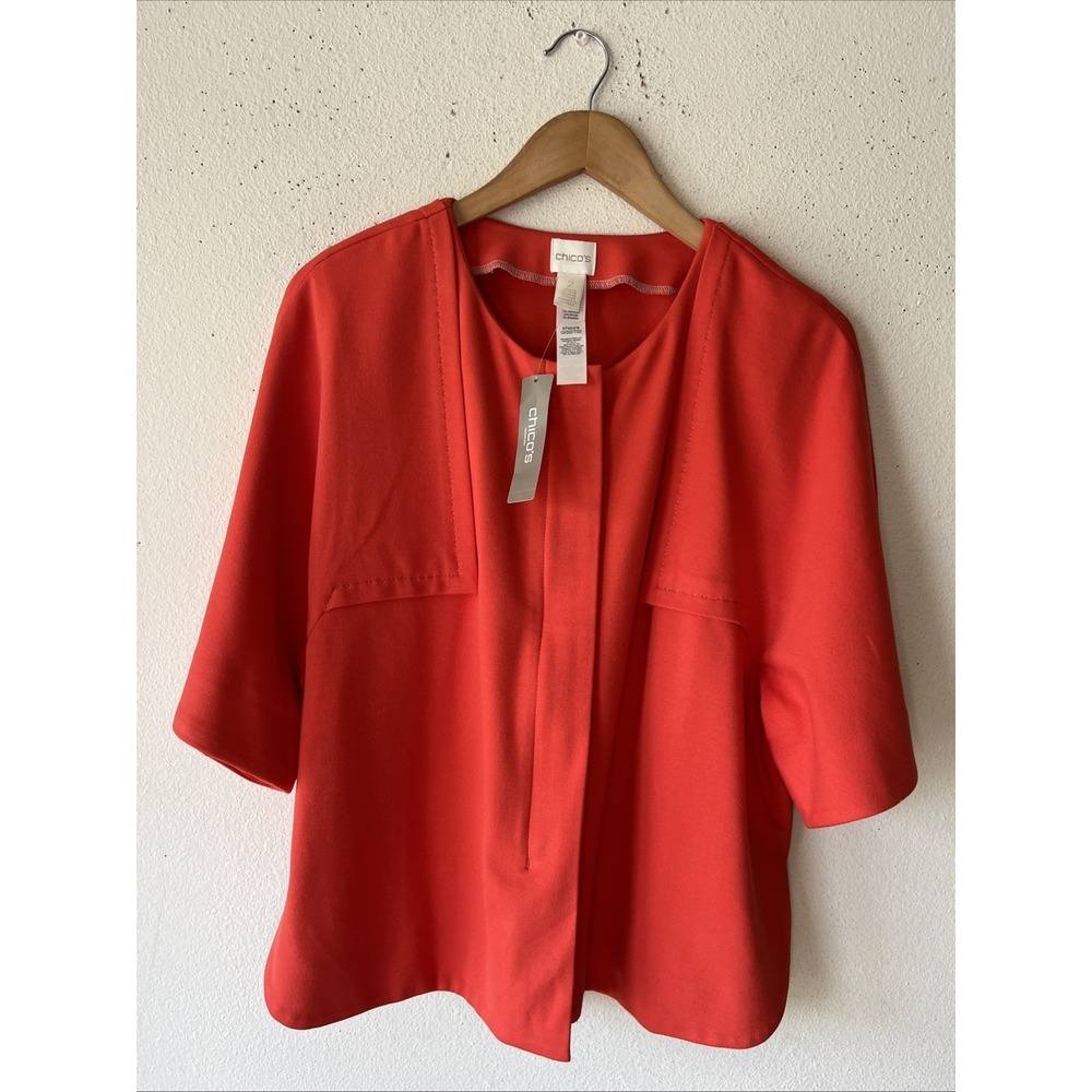 Chicos Pointe  Shirt Sleeve Twill 3/4 Jacket Orange  Office Spring Sz 2/ L New